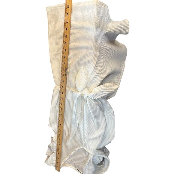 White Textured Ruffle Sleeve Romper Womens M Tie Waist Soft Girl Summer Playsuit - Picture 10 of 11